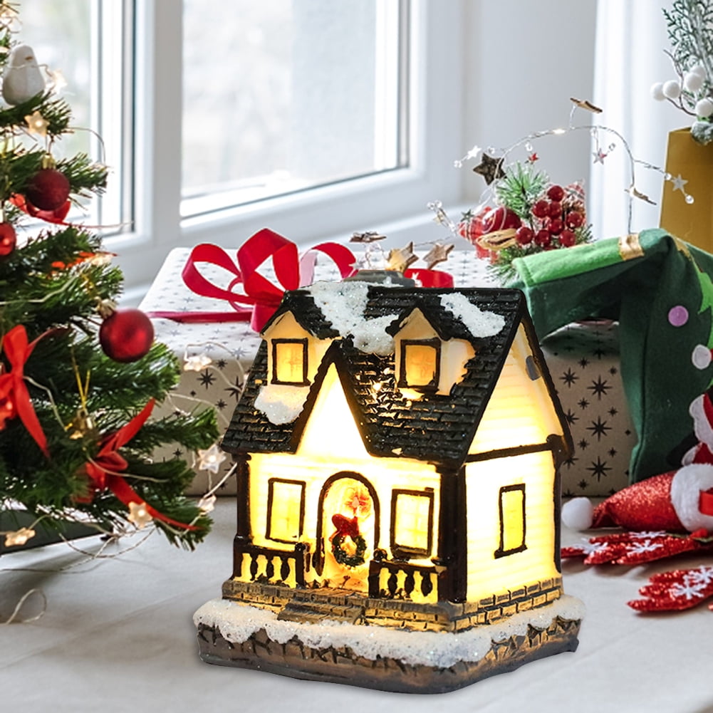 AMNHDO Christmas House LED Building Light Festive Supplies Resin Christmas House Led Light Set