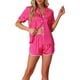 thumbnail image 1 of Pijamas de satén para mujer INSPIRE CHIC, conjuntos de dos piezas de manga corta con pantalones cortos, 2XL, rosa intenso, 1 of 6