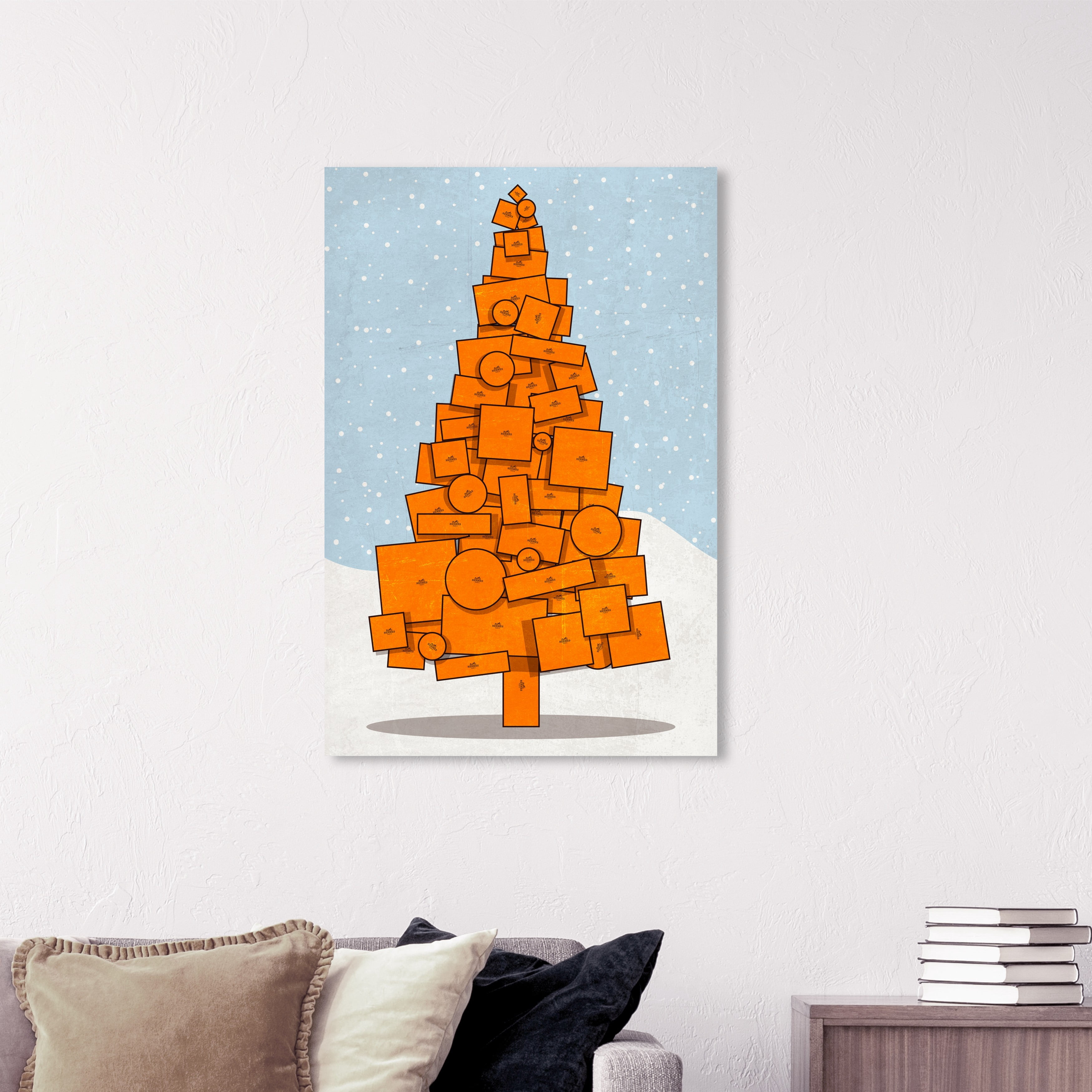 Wynwood Studio Holiday and Seasonal Wall Art Canvas Prints 'Orange Christmas' Christmas Home Décor - Blue, Orange, 16" x 24"