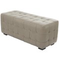 thumbnail image 2 of DecMode Teak Wood Tufted Upholstered Leather Bench, Light Gray, 2 of 7