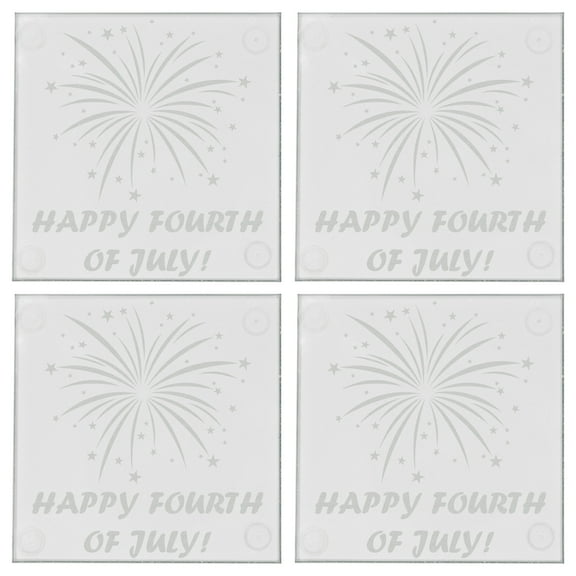 4th of July Firework Etched Glass Coaster by DCM Solutions (4 Count)