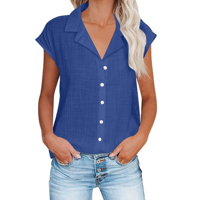 AherBiu Chemises Grande Taille pour Femmes Manches Courtes en Coton Lin Hauts d'Été Décontractés T-Shirts