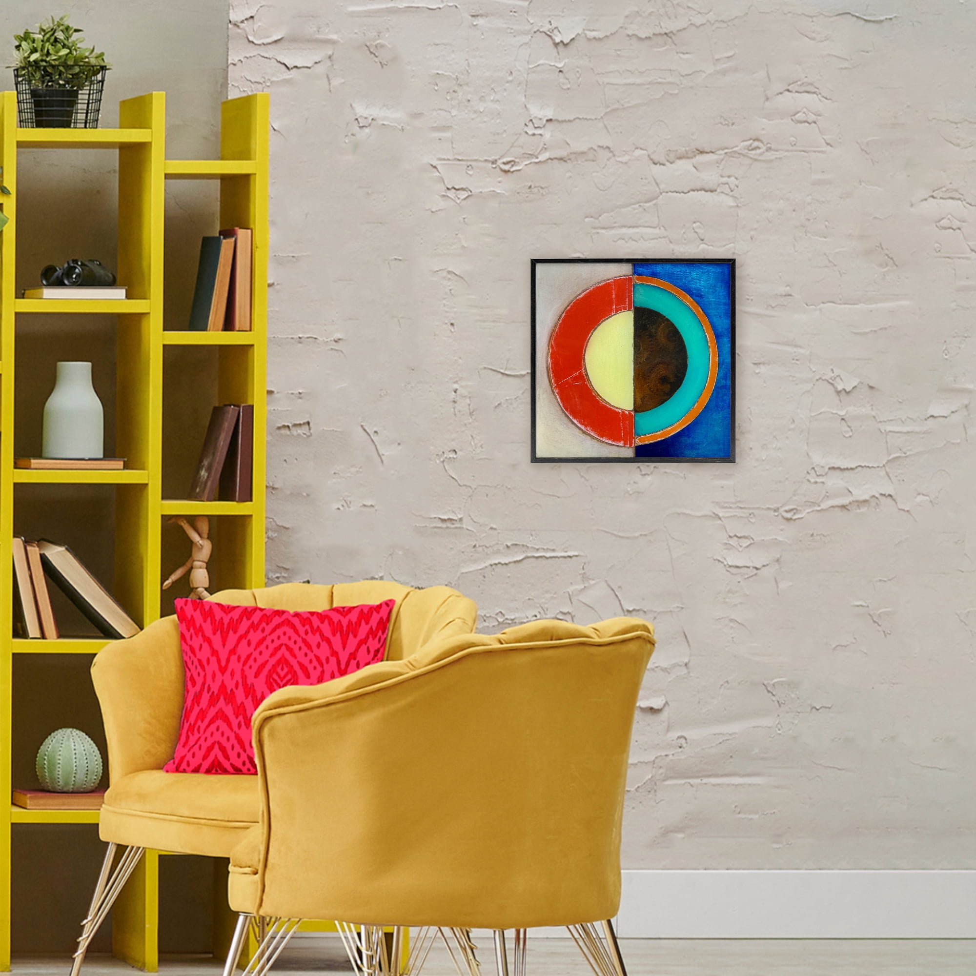 Stupell Industries Round Structured Color Block Black Framed Giclee Art, design by Matthew Finger