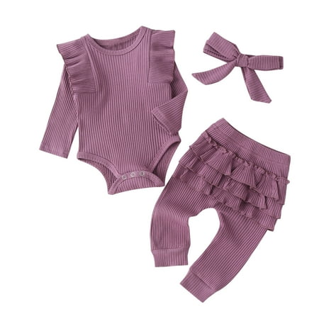 

12 Month Baby Girl Clothes Baby Girls Long Sleeve Ribbed Romper Tops Long Pants Baby Girl Clothes