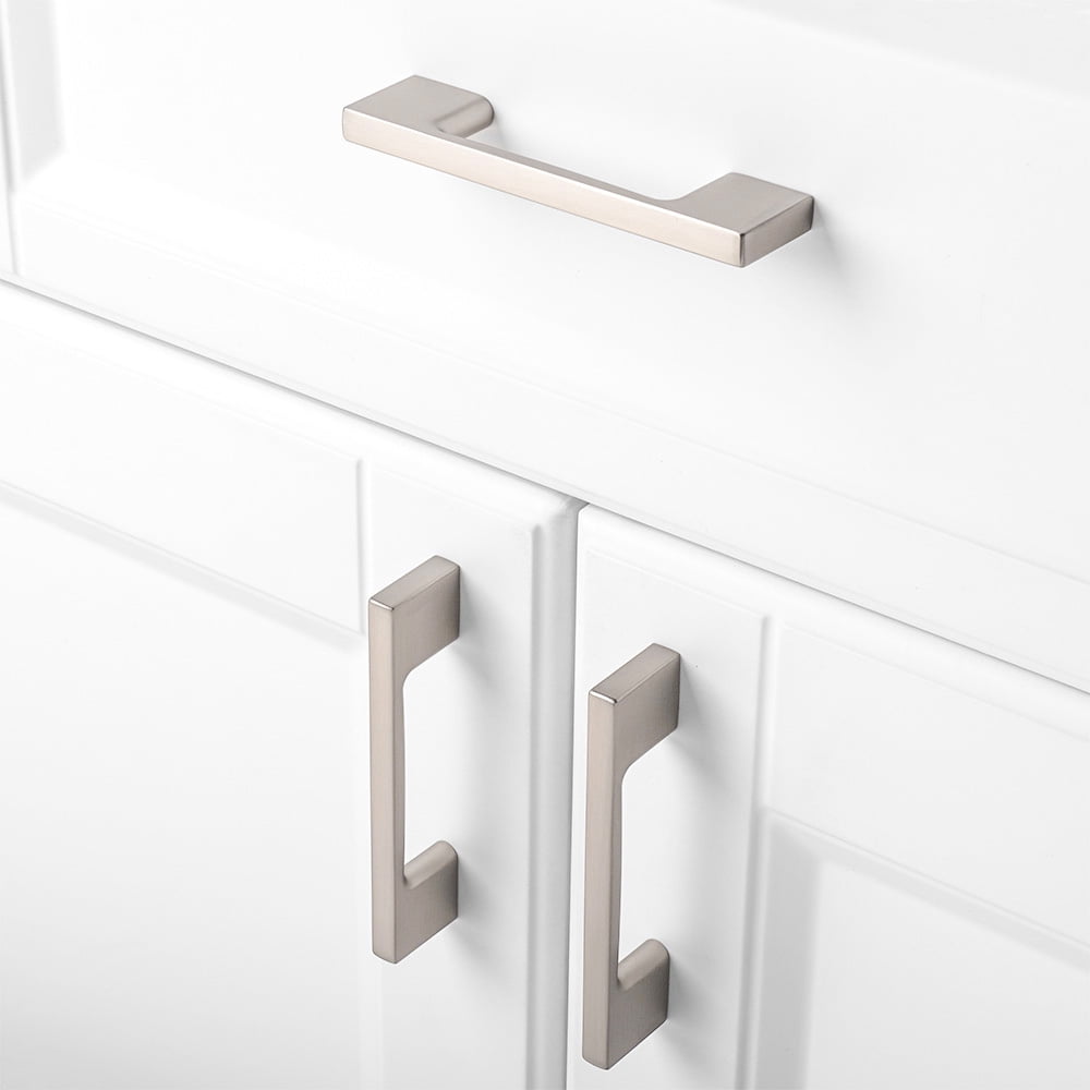KOOFIZO 10 Pack Wide Foot Cabinet Bar Pull - Brushed Nickel Modern Solid Handle, 3 Inch/76mm Screw Spacing