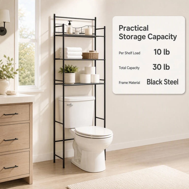 Mainstays 3-Shelf Over-the-Toilet Storage Unit, Matte Black photo 5