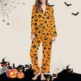 thumbnail image 2 of Feancey Womens Halloween Pajama Pant Sets Long Sleeve Button Down Sleepwear 2 Piece Set Holiday Novelty Print Pjs Two Piece Loungewear Birthdal Gifts Orange XXL, 2 of 7