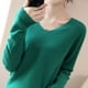 thumbnail image 5 of Suéter de cuello en V para mujer, suéter suelto de color sólido, jersey sencillo, camisa base, ropa exterior, otoño nuevo, suéter de manga larga, top corto, 5 of 6