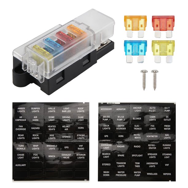 Caja de Fusibles Cuchilla para Automotriz Marino Bloque 4 Vías 12-32 V Circuitos con Cubierta
