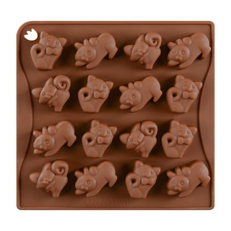 

16 Cavity DIY Silicone Baking Molds Cat Shaped Pans Candy Molds Chocolate Mould Ice Cube Trays (Coffee)