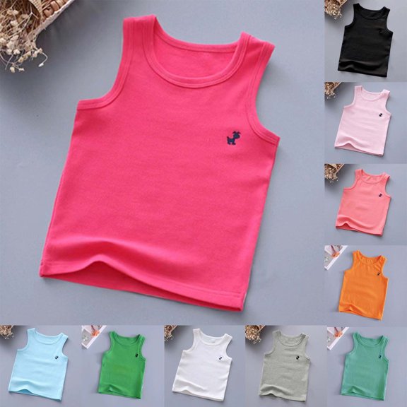 YHAJDS Children Sleeveless Casual Cotton T Shirts Tees Solid Color Muscle Tank Boy Girl