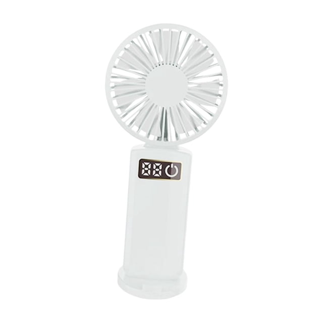 Mini ventilador de mano con soporte para teléfono, ventilador portátil personal de velocidad ajustable para senderismo, pesca en interiores y exterior Blanco Soledad Abanico portátil