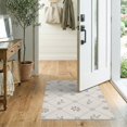 thumbnail image 2 of ODIKA 2'x3' Beige Blue Diamond Lattice Botanical Washable Throw Rug Geometric Grid Framework with Delicate Leaf Sprigs for Hallway, Study Room, Non-Slip Low Profile, Flatwoven, 2 of 7