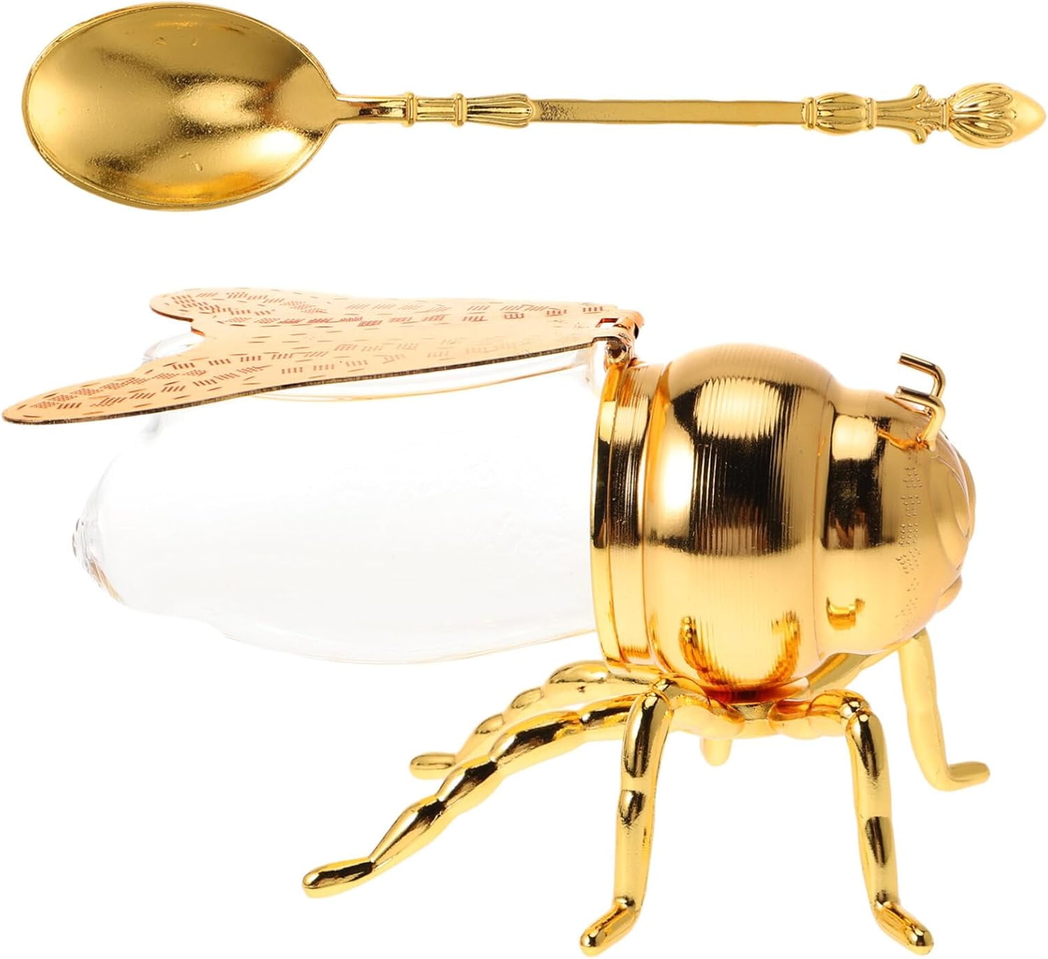 ABPETE Bee Honey Jar, Decorative Bee Shaped Honey Pot Bee Figurine Glass Honey Container Syrup Dispenser Crystal Condiment Pot Sugar Holder Bowl for Kitchen Home