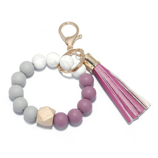 Llavero Pulsera Pulsera, Pulsera de Llavero de Silicona con Cuentas con Monedero para Tarjetas, Brazalete Elástico para Llavero para Mujer