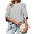 thumbnail image 2 of Summer Short Sleeve Oversize Solid Color T Shirt Women Loose Tops, 2 of 6