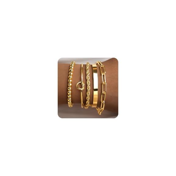 Set de Pulseras Gokeey Chapadas en Oro 14K, Impermeables y Apilables