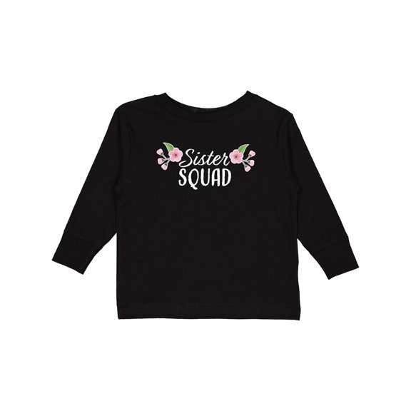 Inktastic Sister Squad with Pink Flowers Boys or Girls Long Sleeve Toddler T-Shirt
