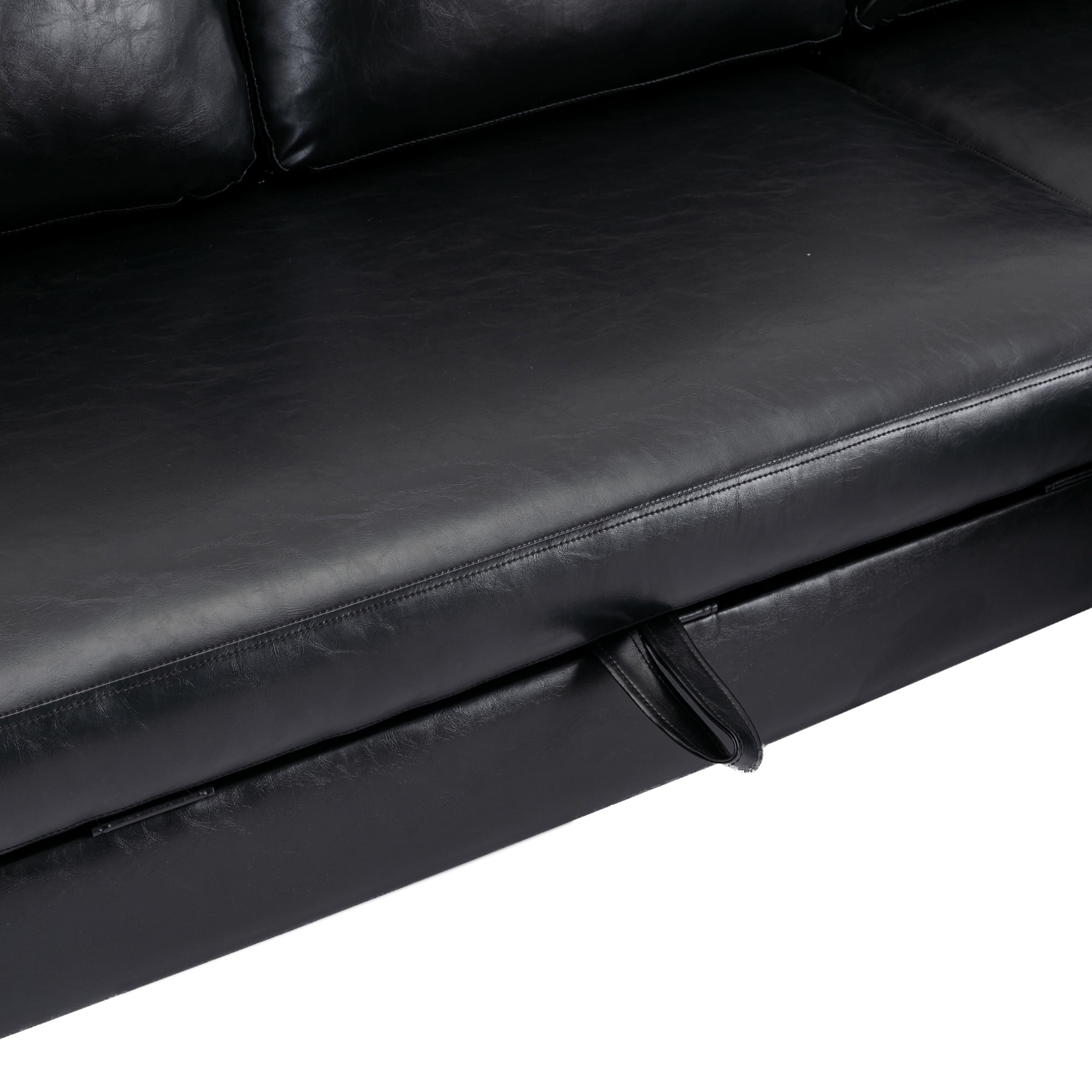 Resenkos Air Leather L Shaped Sleeper Sectional Sofa with Storage Chaise, Couch Convertible Pull-Out Bed, Black Resenkos Air Leather L Shaped Sleeper Sectional Sofa with Storage Chaise, Couch Convertible Pull-Out Bed, Black