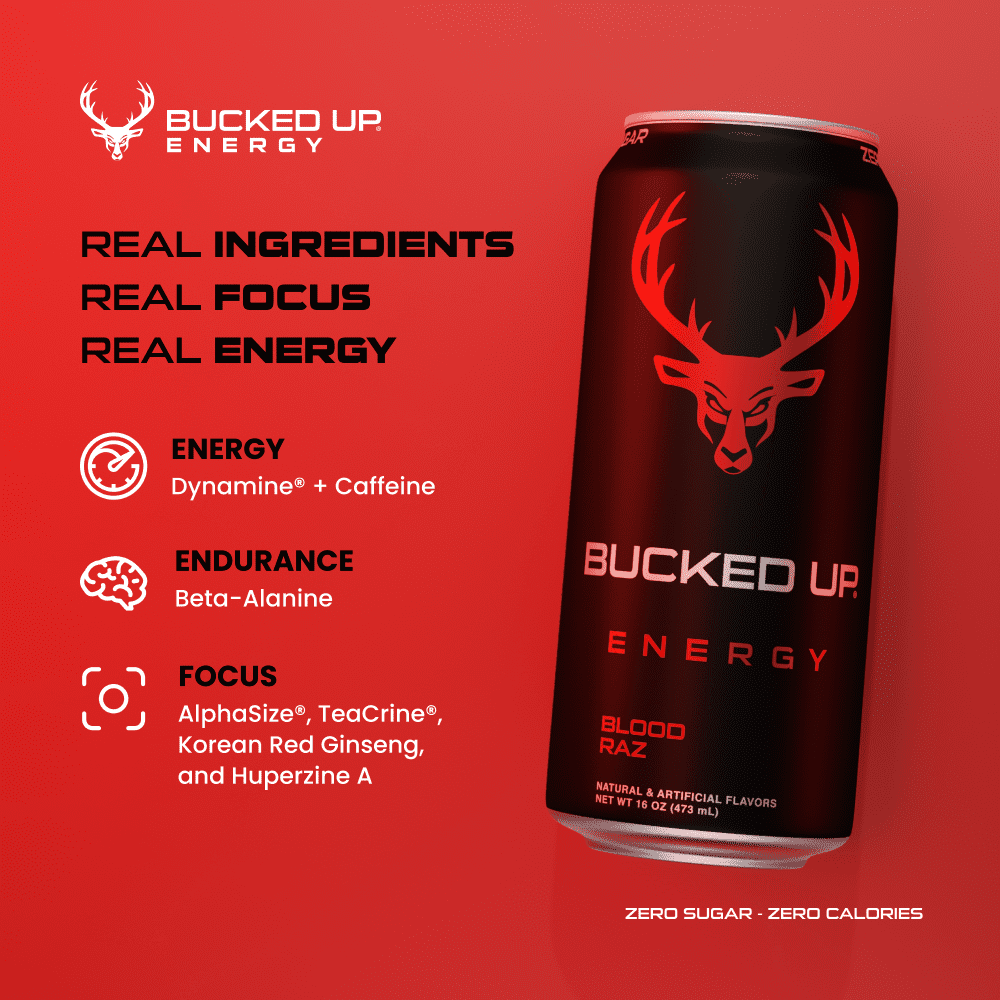 Bucked Up Energy Drink, Blood Razz Flavor, 300mg Caffeine, 16 fl oz,  Sugar-Free, 1 Can