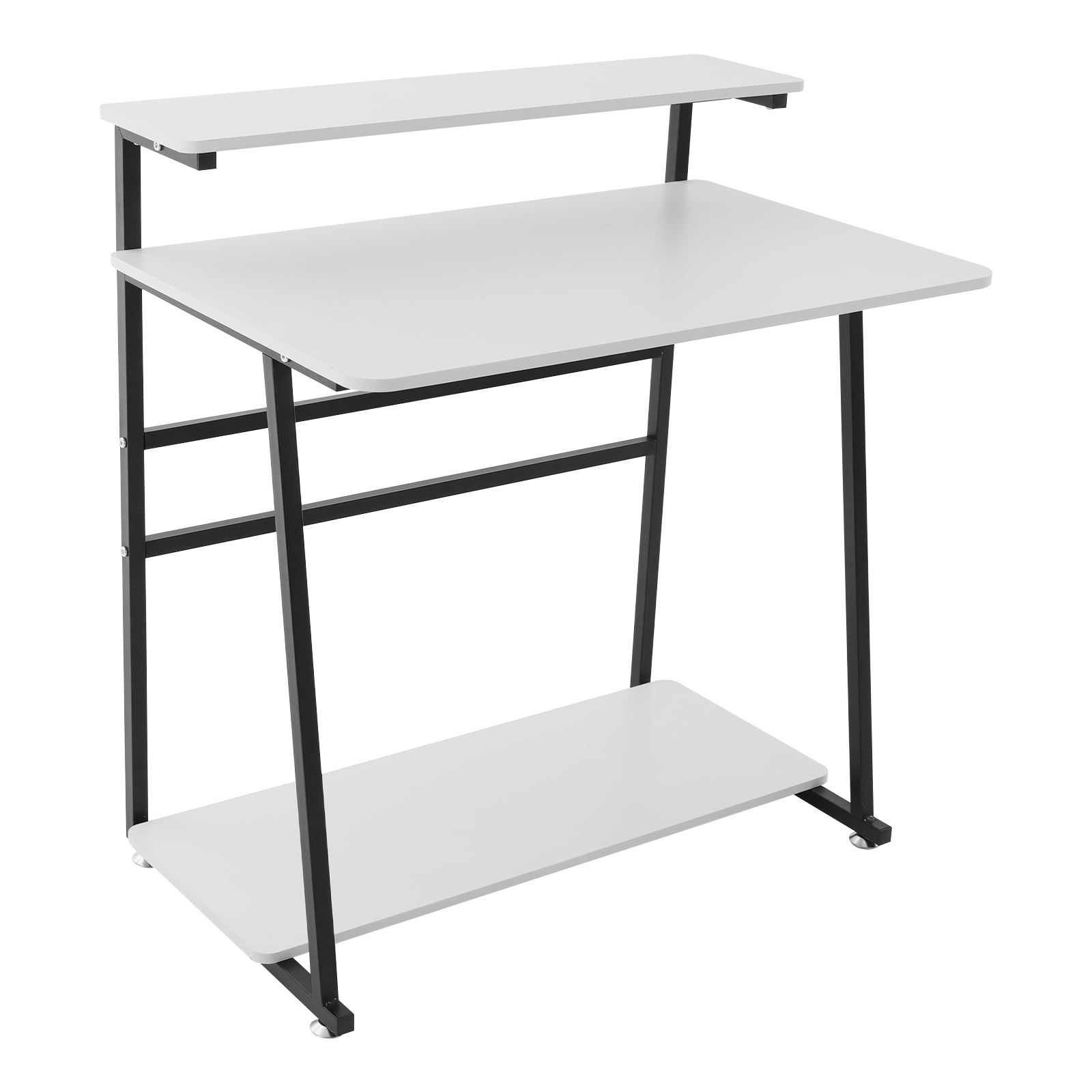 Free Standing Home Office Desk, Rolling 3-Tier Computer Desk (Black+ White)