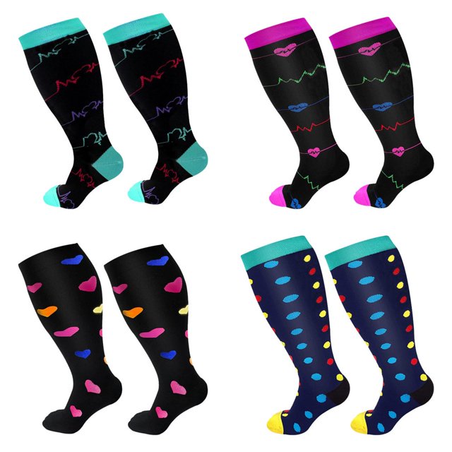 HLONK Plus Size Compression Socks Plus Size Compression Socks for Women and Men M-edical Extra Wide Calf Compression Nylon Socks