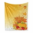 thumbnail image 1 of Harvest Soft Flannel Fleece Throw Blanket, Vivid Group of Vegetables Plump Pumpkins Wheat Fall Leaves, Cozy Plush for Indoor and Outdoor Use, 50" x 60", Earth Yellow Green Red, by Ambesonne, 1 of 6
