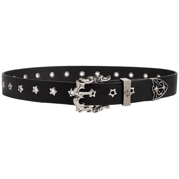 Vjnyvs Y2K Star Rivet Thin Leather Belt, Punk Waistband for Jeans and Dresses