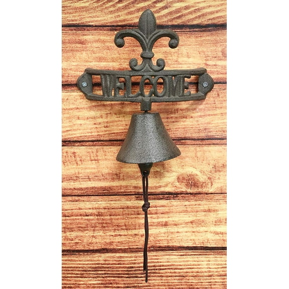 Cast Iron Rustic French Fleur De Lis Crown Welcome Sign Door Wall Yard Bell