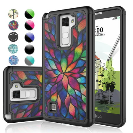 LG G Stylo 2 (2016 Release) Case, LG Stylus 2 Case, Njjex [Color Petal]Studded Rhinestone Retro Pattern Rubber Plastic Protective Cases Cover For LG LG Stylo