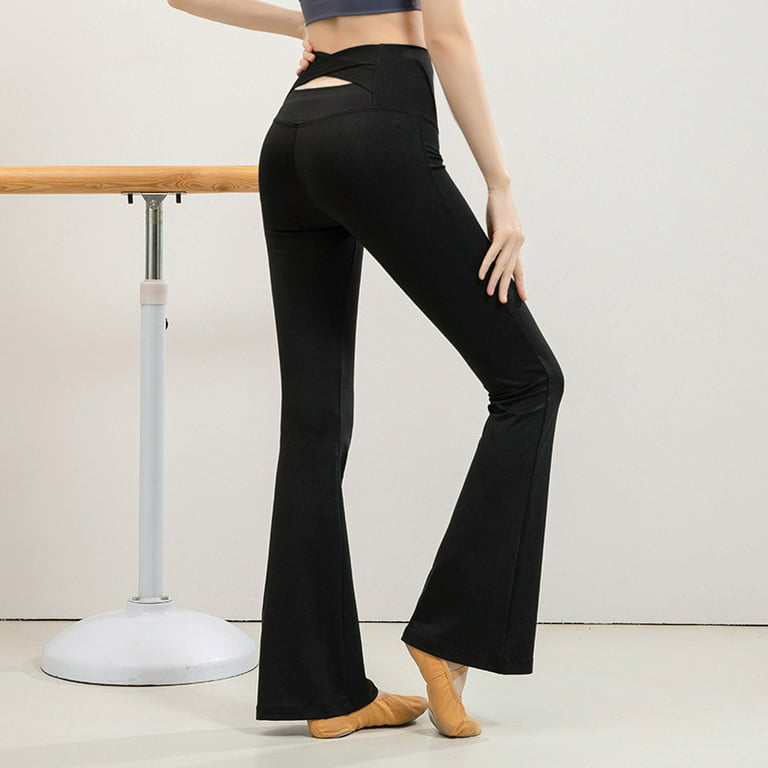 Womens Leggings Pants Solid Color Butt Lifting Long Flare Elastic