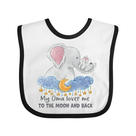 

Inktastic My Oma Loves Me to the Moon and Back Elephant Family Boys or Girls Baby Bib