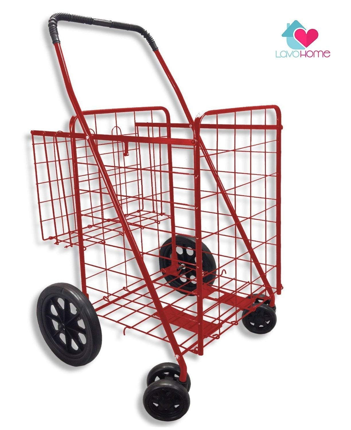 Premium Heavy Duty Metal Folding Shopping Cart with Double Basket