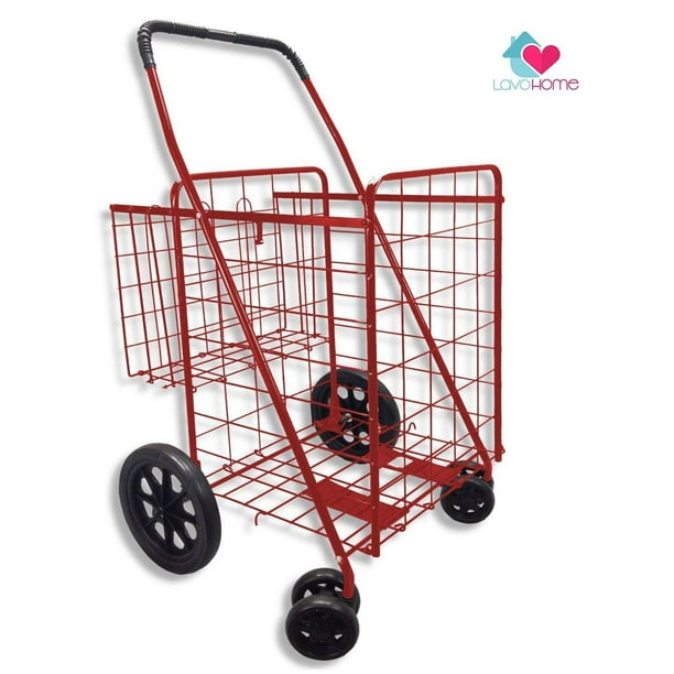 Premium Heavy Duty Metal Folding Shopping Cart with Double Basket