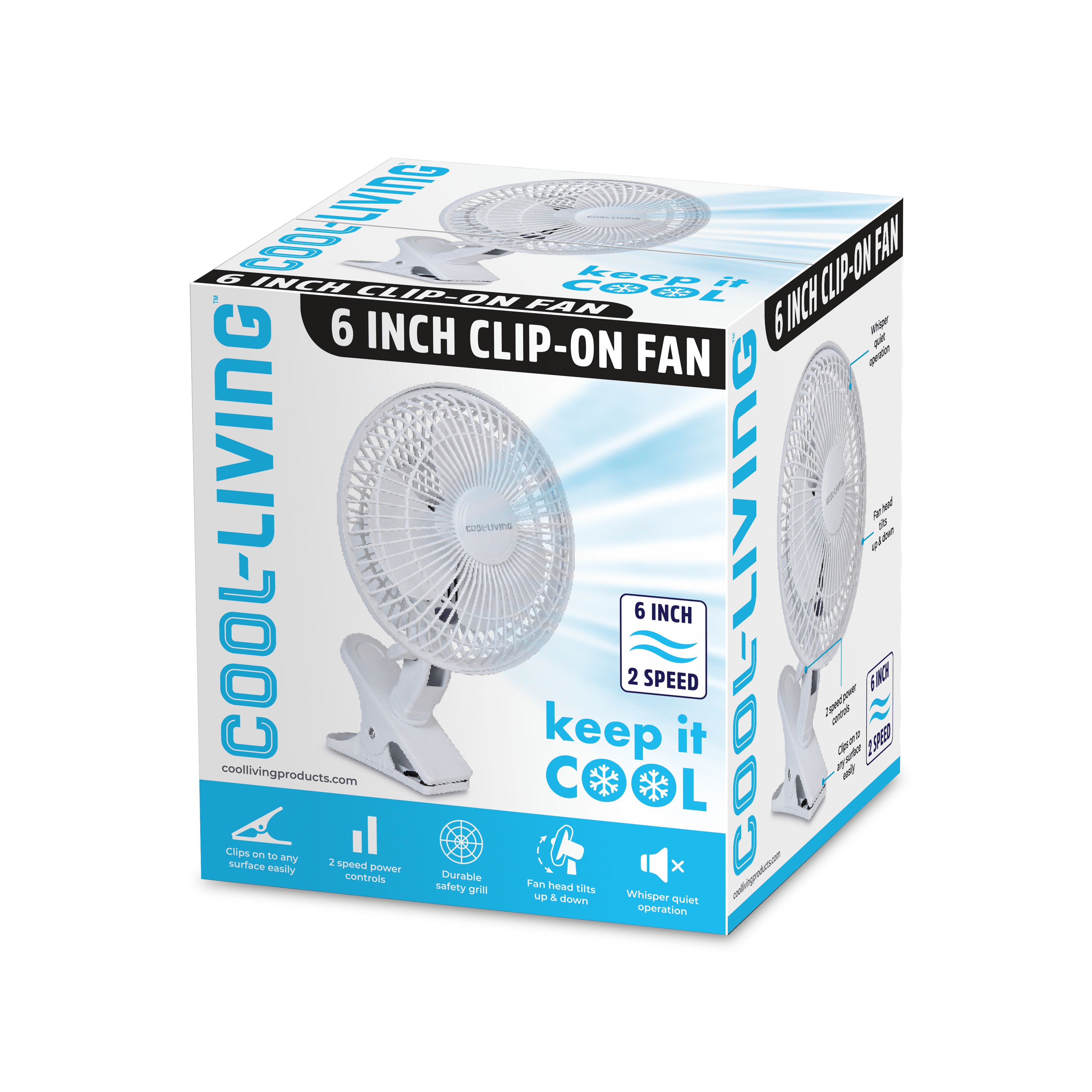 2 Speed Clip-on Fan 6 inch, with Strong Clamp, Powerful Airflow