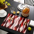 thumbnail image 4 of Red Striped Ombre Placemats Set of 6, Modern Red Moire Geometric Washable Wipeable Table Mats for Dining Tables, Indoor Outdoor Kitchen Place Mats for Holiday Party Table Decor, 4 of 9