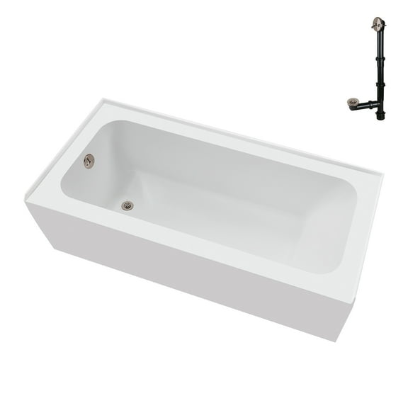 Streamline NAL-5640-BNK 60 in. x 30 in. Acrylic Left-Hand Drain Alcove Bathtub in Glossy White With External Drain in Brushed Nickel