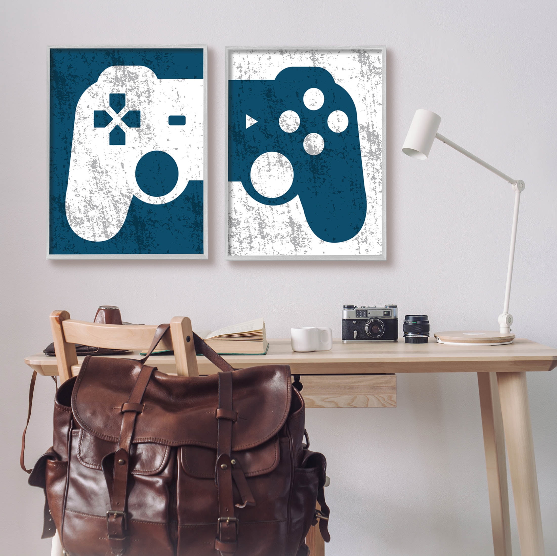 Stupell Industries Video Gaming Controller Silhouette Graphic Art Gray Framed Art Print Wall Art, Set of 2, Design by Kim Allen
