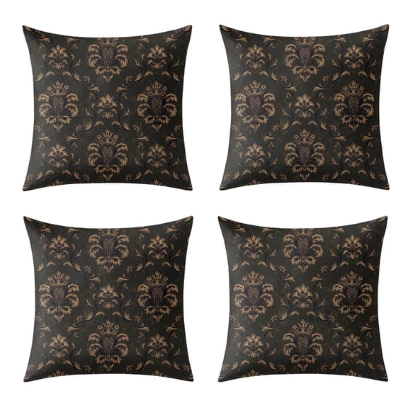 Set Of 2 Peach Skin Velvet Black Gold Baroque Throw Pillow Covers for Decorative Couch Pillows for Living Room,Boho Cute Outdoor Pillows Covers for Patio Garden20x20 Inches