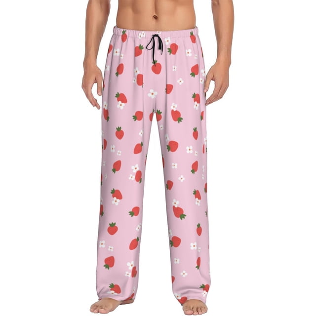 Balery Strawberry Floral Pantalones de pijama para hombre, pijama ultraligero, pantalón de descanso-Medium