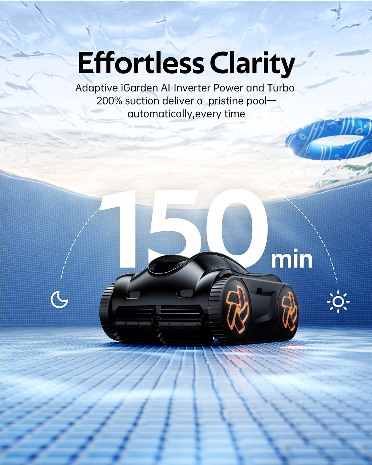 iGarden K Series Cordless Robotic Pool Vacuum for Inground & Above-Ground Pools, Smart Navigation, 150 Min Runtime