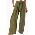 thumbnail image 1 of Fashnice Pantalons Palazzo à Cordon pour Femmes, Jambes Larges, Longs, Amples, Vacances, Vert P, 1 of 2