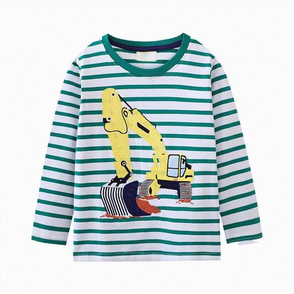 dmqupv Baby Boy Sweatshirt Toddler Baby Boy Outfit 2-7T Striped Truck Pattern Long Sleeve Shirt Sweatshirt Green,2-3 Years