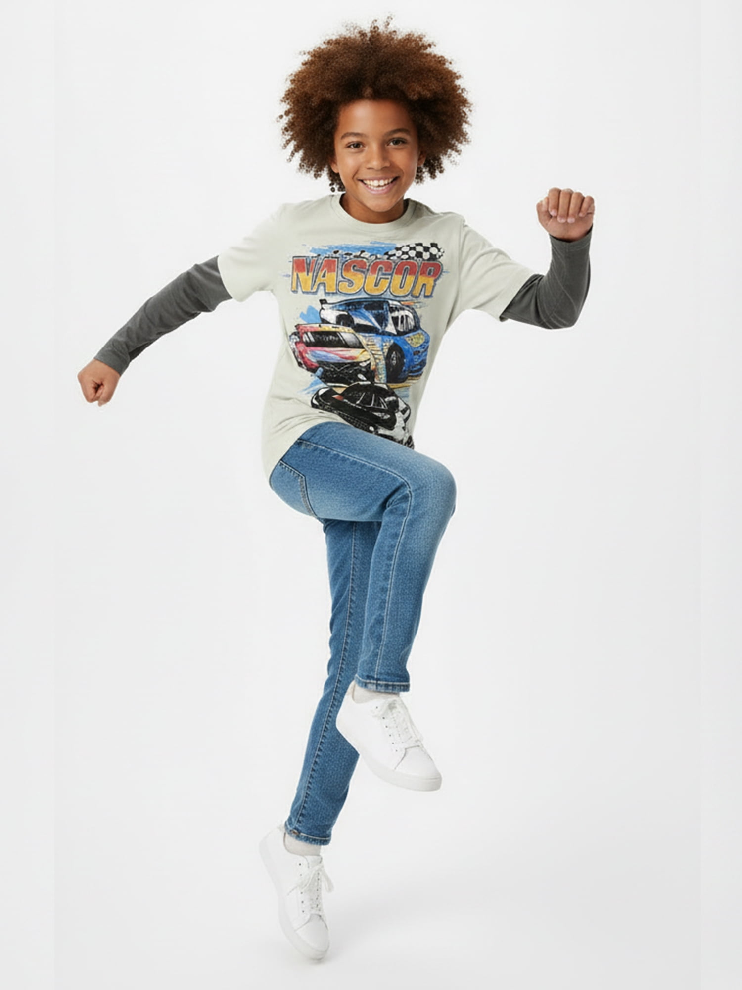 NASCAR, Boys' Graphic Waffle Knit Long Sleeve 2Fer, Sizes 4-18