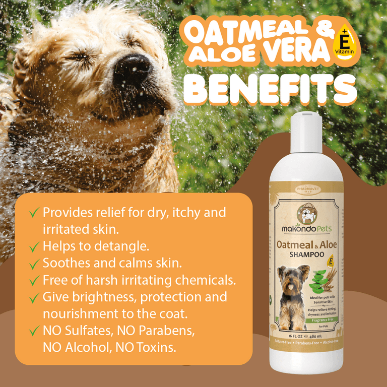 Makondo Pets Oatmeal Shampoo Biodegradable Sulfate Free Eco Friendly for Dogs Cats Fragrance Free 16 fl oz Bottle
