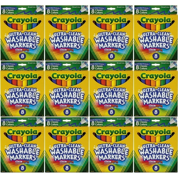 Crayola Ultra-Clean Broad Line Washable Markers, Classic Colors, 8 Count (Pack of 12)