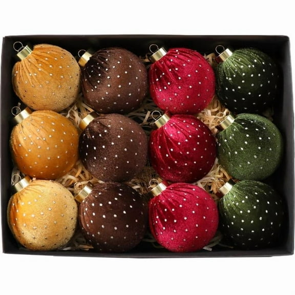 12Pack Velvet Christmas Ornaments Ball,Flocked Christmas Baubles,Shatterproof Velvet Christmas Balls for Xmas Trees Decorations,Xmas Decorative Hanging Balls for Holiday Party Decor