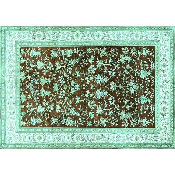 Ahgly Company Indoor Rectangle Persian Turquoise Blue Traditional Area Rugs, 5' x 7'