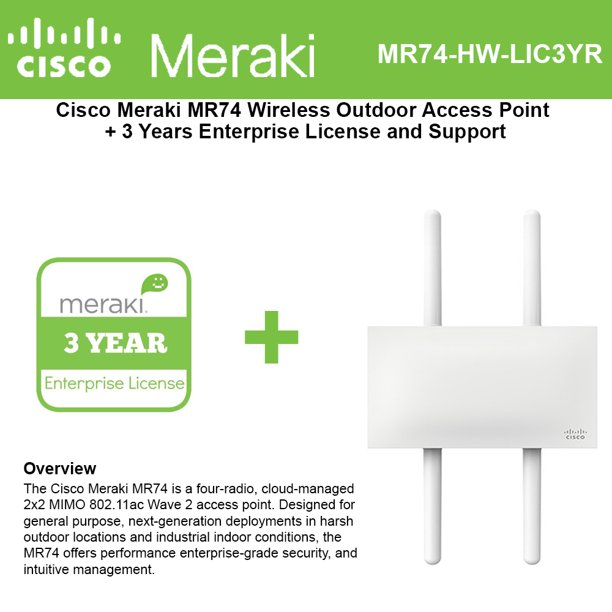 Cisco Meraki Mr74 Wireless Outdoor Access Point 3yr Ent License And Support Walmart Com