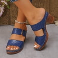 thumbnail image 5 of HomeDM Chunky Heel Sandals for Women Open Toe Block Heel Slip On Two Strap Mules Dressy Comfy Summer Sandals, Blue Size 5.5, 5 of 9